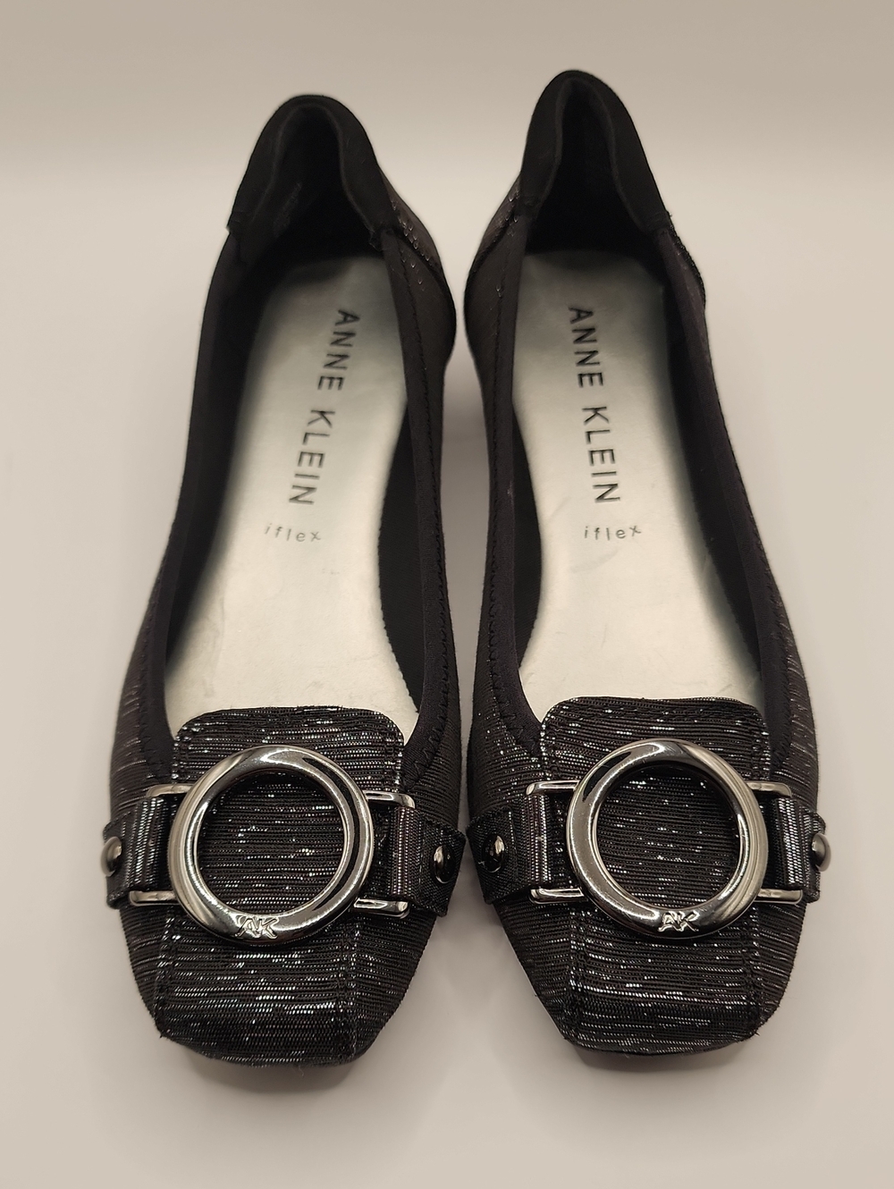 Anne Klein Wyatt Wedge Pump Black Buckle Flats